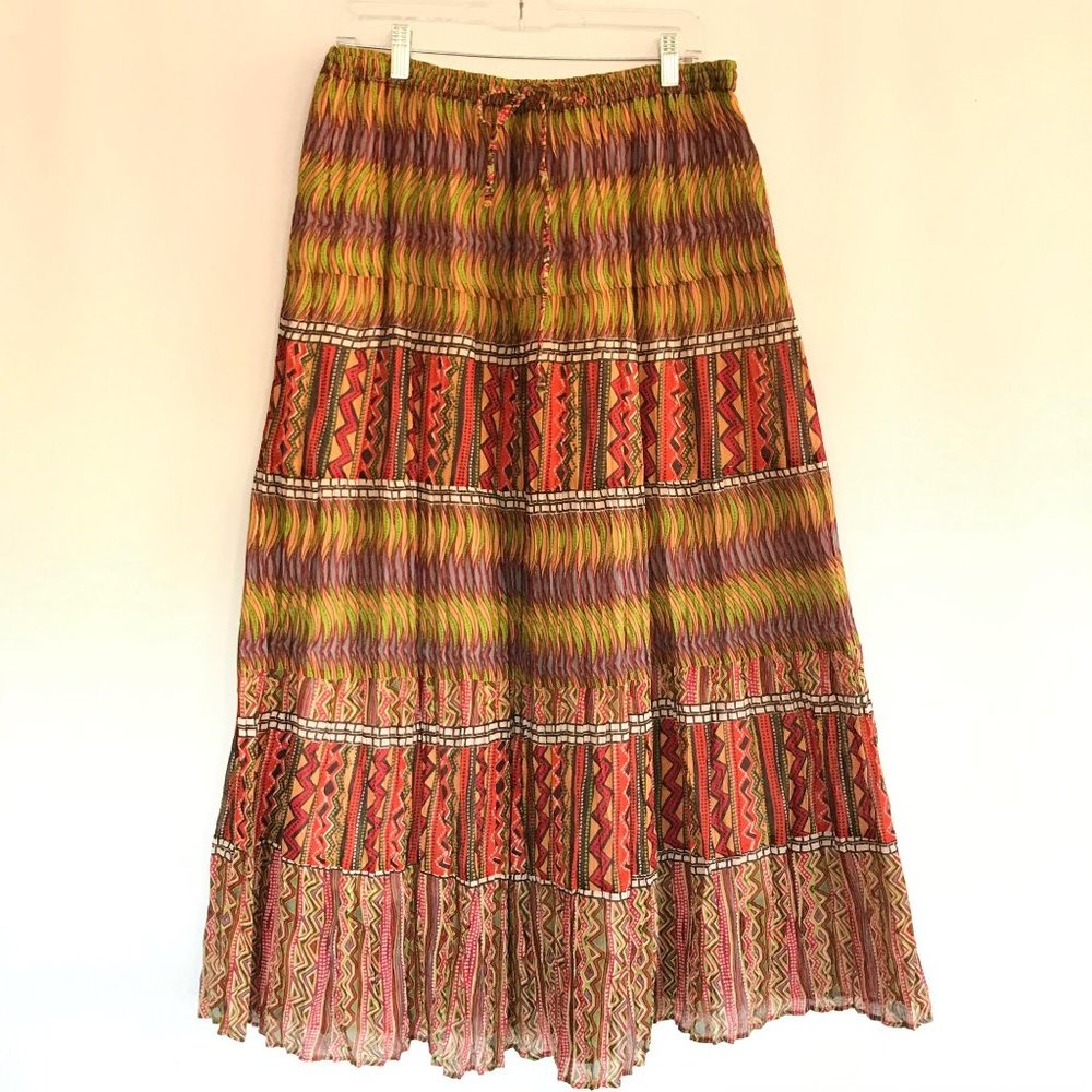 Boho Chic Broomstick Tiered Peasant Skirt OS